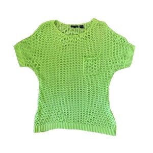 JEANNE PIERRE Neon Green Open-Knit Short Sleeve Tunic Sweater Size M